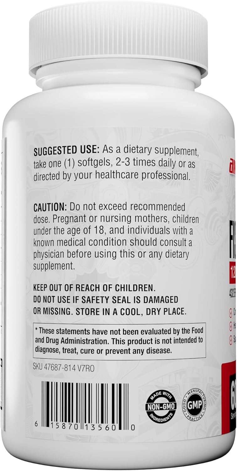 Omega-3 Fish Oil 1200mg, Lemon Flavour, High Potency EPA & DHA, Burpless Fish Oil Softgels for Heart, Brain & Joint Support, Omega 3 Supplement for Women & Men – 60 Softgels