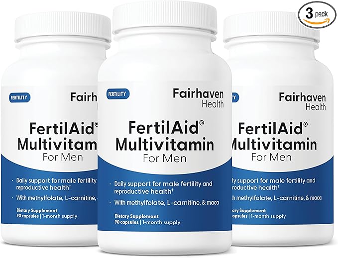 Fairhaven Health 3 Month Supply FertilAid for Men Prenatal Male Fertility Supplement | Count and Motility Support Pre Conception for Him | Fertility Support Includes, Zinc, and Folate | 90 Capsules