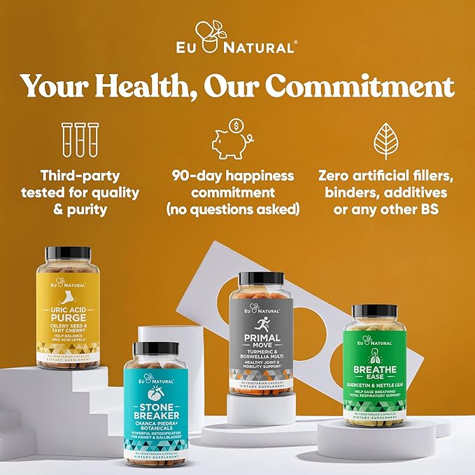 Eu Natural Purge Uric Acid Flush - Eat & Drink What You Want - Uric Acid Support for Joints & Mobility with Celery Seed, Tart Cherry & Chanca Piedra - 60 Vegetarian Capsules