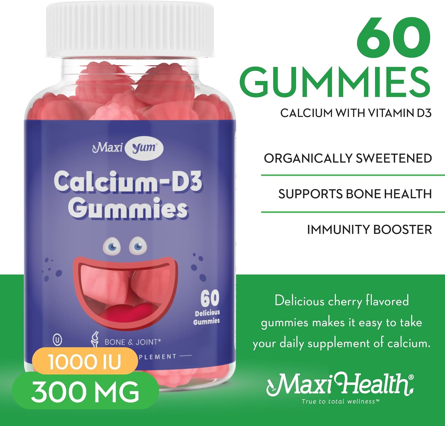 Calcium + D3 Gummy – Chewable Supplement for Bone Support – Kosher Gummies for Women, Men & Kids – Coral Source with Vitamin D – Kids Calcium & Immune Support – Citrate-Free – 60 Count
