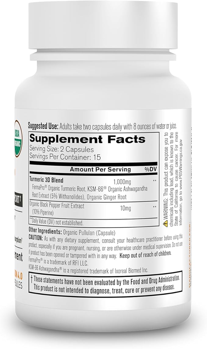 Organixx USDA Organic Turmeric Curcumin Supplement with Ashwagandha, Vitamin D, Turmeric & Ginger – Fermented for Maximum Bioavailability, 60 Count + 30 Count