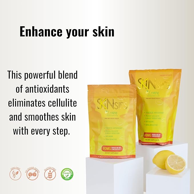 Skin Health & Energy Boost Drink Mix- Sugar Free, SOD B (TM), Antioxidants from French Melon Concentrate, On The Go Stick Packs, Lemon, 10 Pack