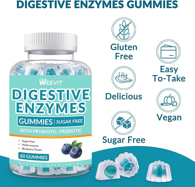 Digestive Enzymes Gummies, Chewable Digestive Enzymes for Women & Men with Probiotics & Prebiotics Blend, Sugar Free | Vegan