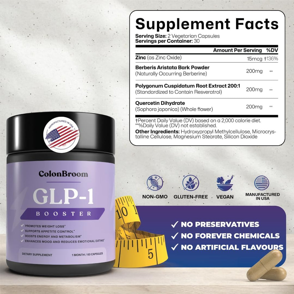 ColonBroom GLP-1 Weight Management Supplement for Women & Men - GLP1 Supports Gut Health, Metabolic Wellness & Appetite Regulation - Vegan, Gluten-Free Diet Fiber Capsules | 180 Count (New Formula)