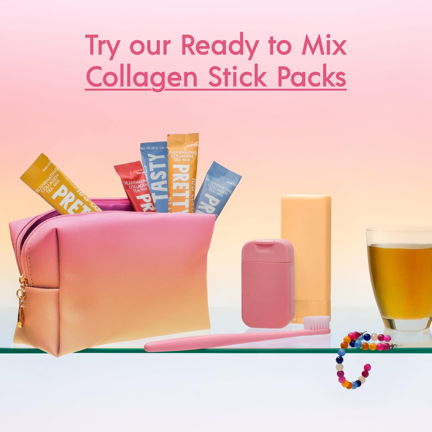 Pretty Tasty Radiance Collagen Tea - Beauty and Wellness - 10g Collagen Peptides Mix - (12 Pack) Lemon