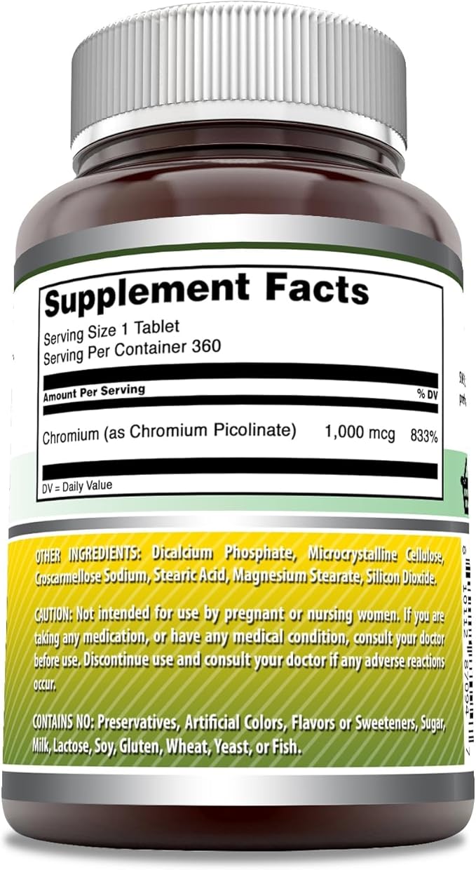 Amazing Formulas Chromium Picolinate 1000 Mcg | Tablets Supplement | Non-GMO | Gluten-Free | Made in USA (360 Count, 1 Pack)