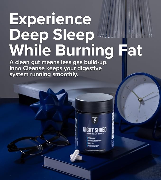 InnoSupps Night Shred Fat Burner and Natural Sleep Support | Ashwaganda, 5-HTP, CLA, Melatonin | Appetite Suppressant | Weight Loss Support Nighttime Fat Burning (60 Vegetarian Capsules)