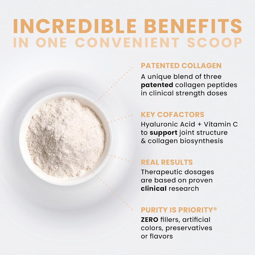 Pure Therapro Rx TriActive Collagen Plus, Collagen Powder for Hair, Skin, Nails, Bones & Joints, Hydrolyzed Collagen Powder w/Patented Peptides, Unflavored Multi Collagen Protein Powder, 30 Servings