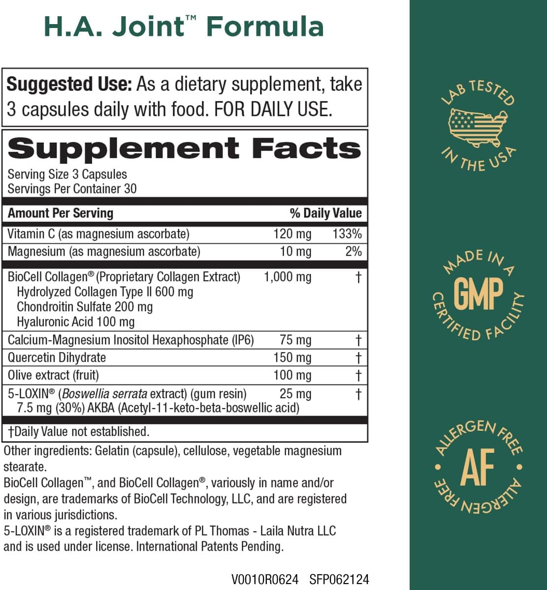 Purity Products HA Joint Formula Hyaluronic Acid + Key CoFactors - Joints + Skin Multi Collagen (Type I, II & III) - 5-Loxin - Olive Fruit Extract - Joint Flexibility + Mobility - 90 Caps