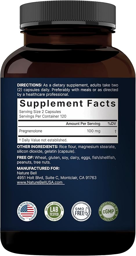 Pregnenolone 100mg, 240 Capsules | 99% Purity, Micronized Grade for Higher Absorption, Plant Based – Natural Precursor, Brain, & Immune Health Supplement – Non-GMO, Soy Free
