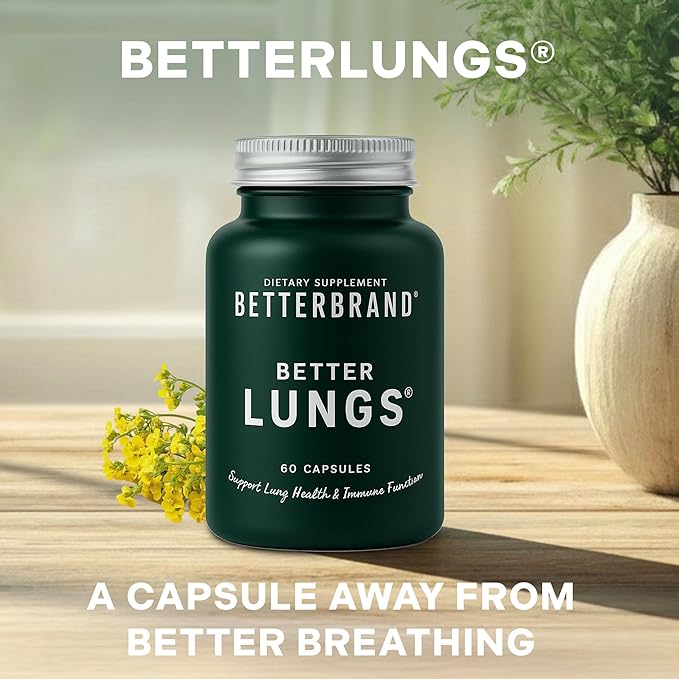 Betterbrand BetterLungs Lung Support Supplement with NAC, Mullein Leaf for Smokers, Respiratory Health Formula with Elderberry, Vitamin D, Ginseng, Reishi Mushroom - 60 Capsules - Pack of 3