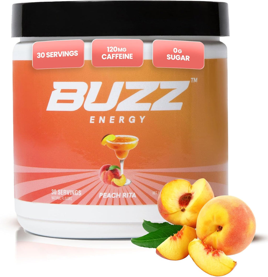 Morning Buzz Energy Drink Powder - Energy Boost Drink Mix - Sugar-Free Energy with Antioxidants - Morning Kickstart and Sports Nutrition Endurance Product - 30 Servings, Peach Rita, 8 Ounces