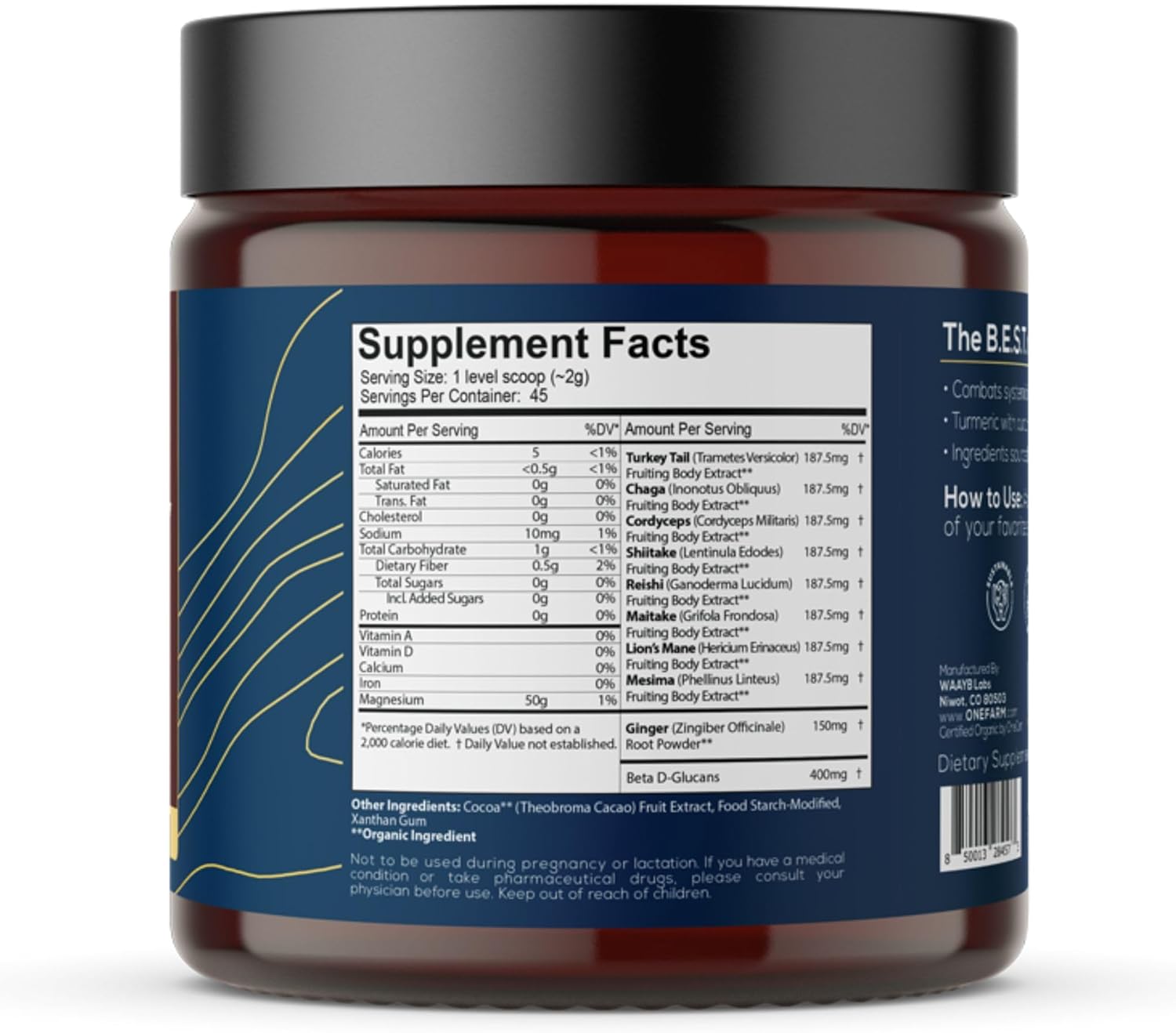 Organic 8 Mushroom Immunity Powder, Non-GMO - Turkey Tail, Chaga, Cordyceps, Shiitake, Reishi, Maitake, Lion's Mane, and Mesima - Vegan Mushroom Supplement in a Resealable Glass Jar