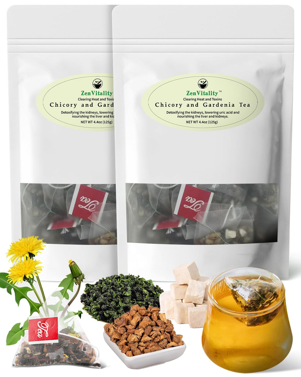 ZenVitality® Organic Chicory And Gardenia Tea For Diabetics Supports Healthy Blood Sugar, Digestion, Weight & Sleep With Gardenia, Chicory Root, Dandelion Leaf Sugar Free Blend, Vegan & Caffeine Free