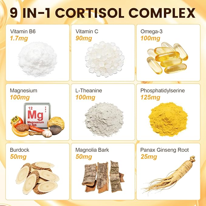 Cortisol Reducer, Cortisol Supplements for Women/Men, Natural Manager Supplement, Daily Relaxation Support for Stressful Days & Post-Workout Recovery, Stress Relief, Mood, Calm & Restful Sleep