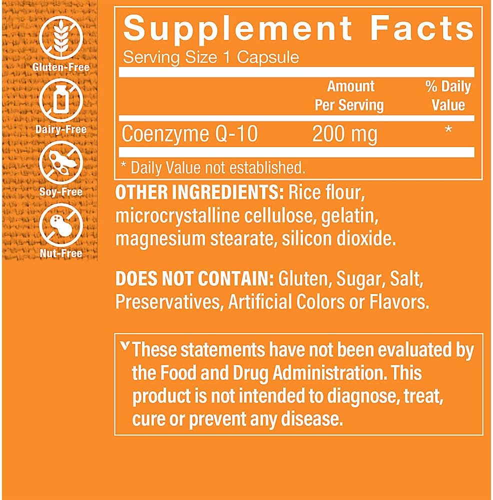 The Vitamin Shoppe CoQ-10 200mg - Beneficial for Those Taking Statins – Supports Heart & Cellular Health and Healthy Energy Production, Essential Antioxidant – Once Daily (120 Capsules)