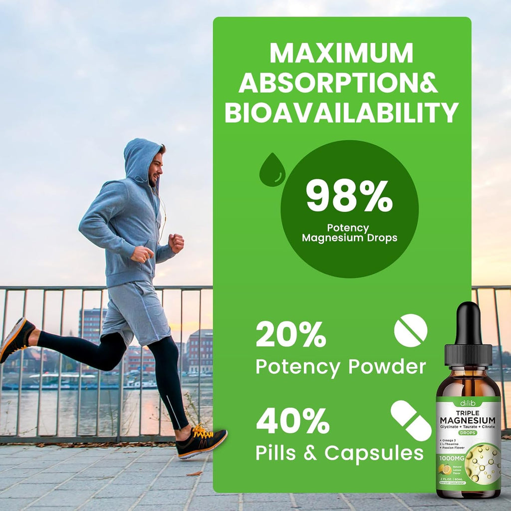 Liquid Magnesium Glycinate Supplement 1000mg, Calm Magnesium Citrate, Taurate Drops with Omega 3, Zinc, Ashwagandha, L-Theanine, Chamomile for Sleep, Mood, Stress Relief, Bone, Muscle, Lemon Flavor