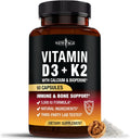 Vitamin D3 5,000 IU + K2 MK-7 100 mcg - 2-in-1 Bone, Immune & Heart Support, Easy to Swallow, Non-GMO - 60 Capsules