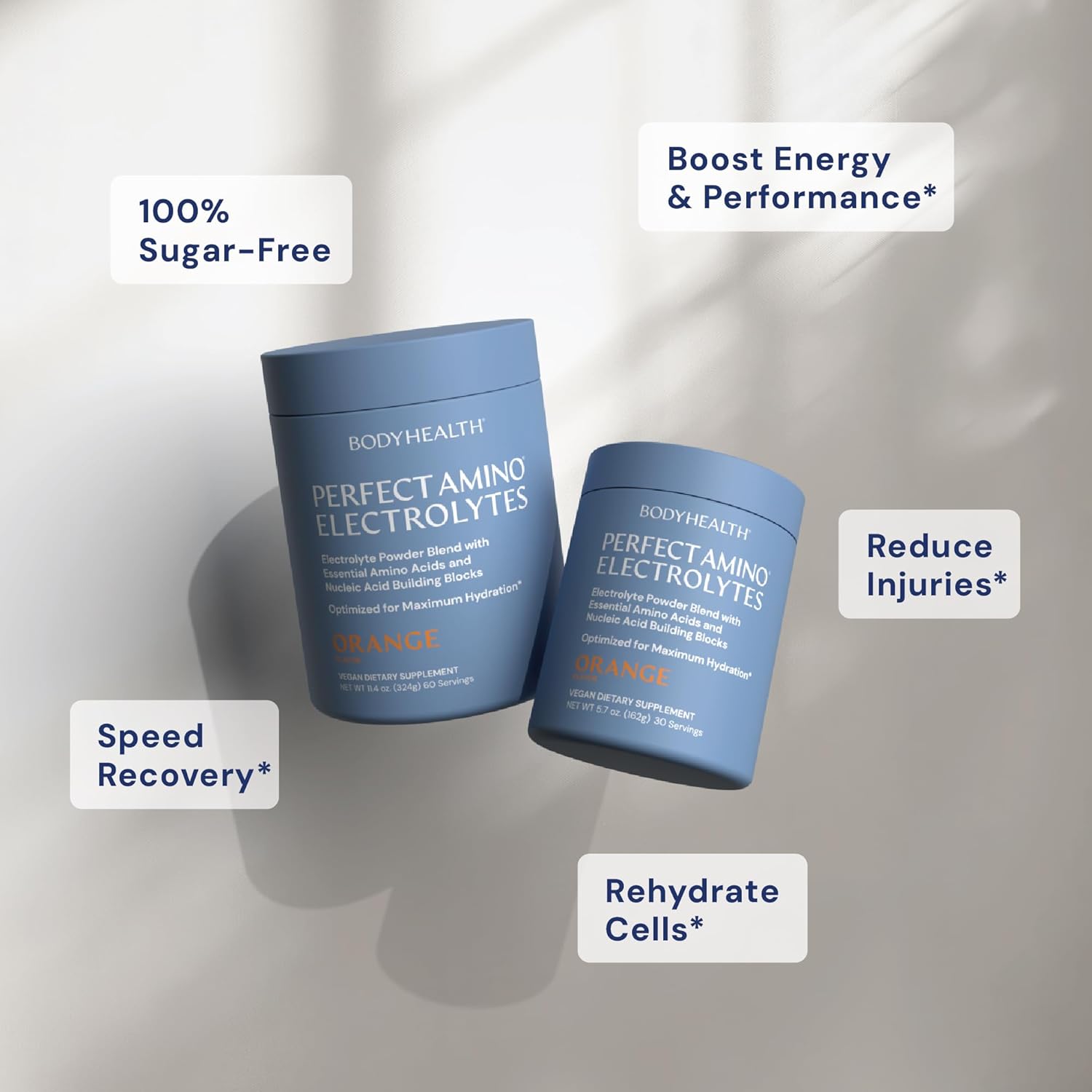 BodyHealth PerfectAmino Electrolytes Powder No Sugar, Keto Sugar Free Fasting Electrolytes Drink Mix, Hydration Powder with Trace Minerals - Orange - 60 Servings
