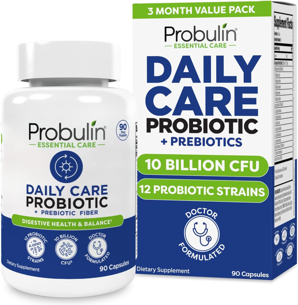 Probulin Daily Care Probiotic Supplement, Digestive, Gut, and Immune Health Support Capsules for Men and Women, 10 Billion CFU, Vegan, 90 Count Bottle