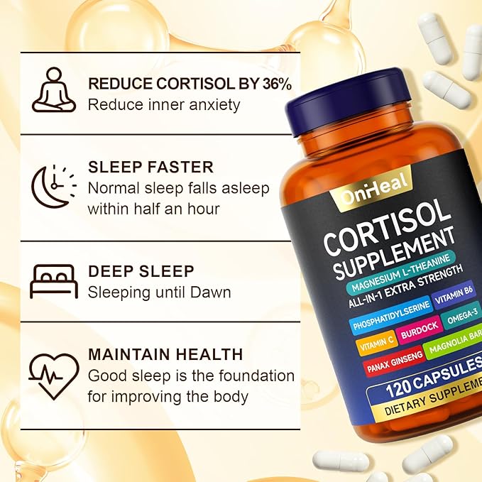 Cortisol Reducer, Cortisol Supplements for Women/Men, Natural Manager Supplement, Daily Relaxation Support for Stressful Days & Post-Workout Recovery, Stress Relief, Mood, Calm & Restful Sleep