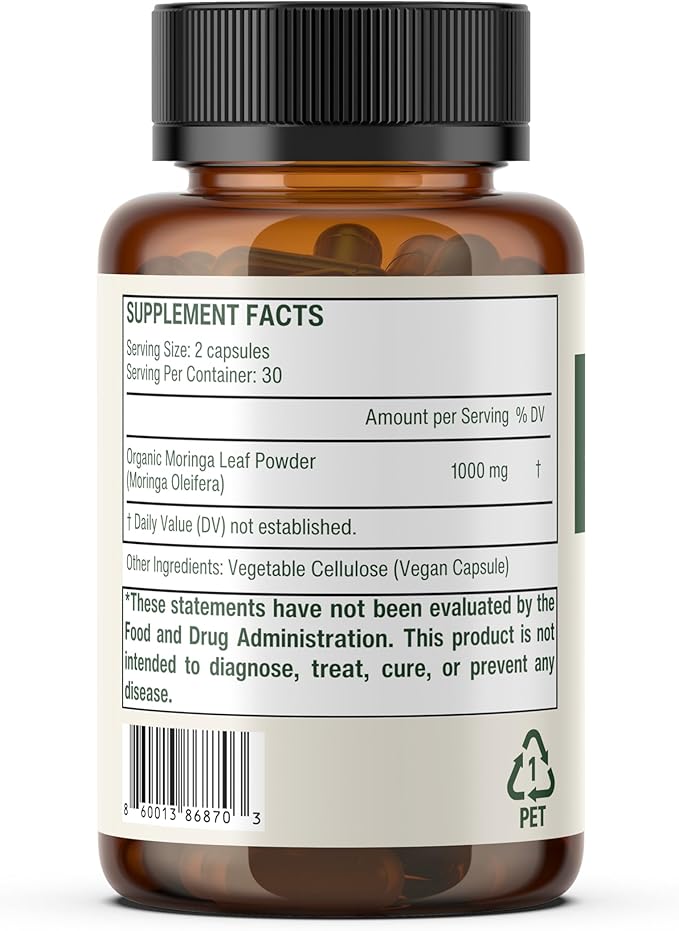 Sage & Self Pure Moringa Capsules – Moringa Leaf Powder for Natural Energy & Daily Wellness – Vegan Herbal Supplement (60 Capsules)
