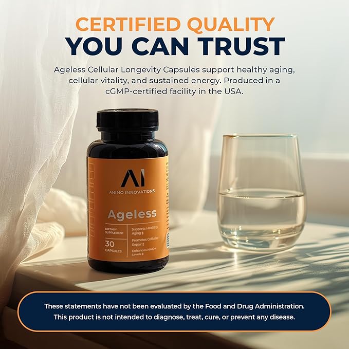 Amino Innovations Ageless Cellular Vitality Capsules - NAD+ Support for Energy, Wellness, and Daily Vitality - Non-Stimulant Formula - 30 Capsules