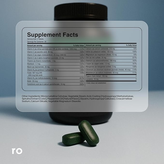 Ro Daily Multivitamin for Men | Supports Physical Activity, Brain + Heart Health, and Immune System with 23 Key Nutrients Including Calcium, Magnesium, and Zinc | 60-Day Supply (120 Tablets)