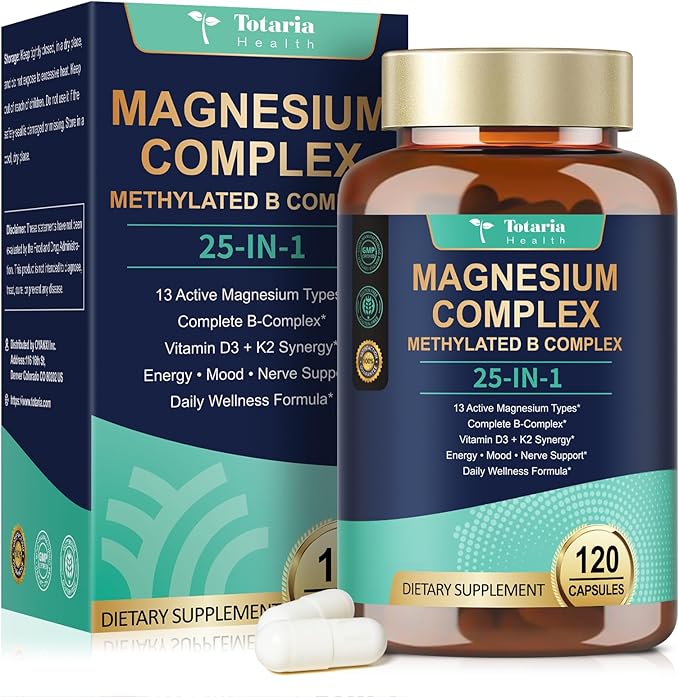 25-in-1 Magnesium Complex with Methylated B Complex, 120 Vegan Capsules per Bottle, 2 Bottles