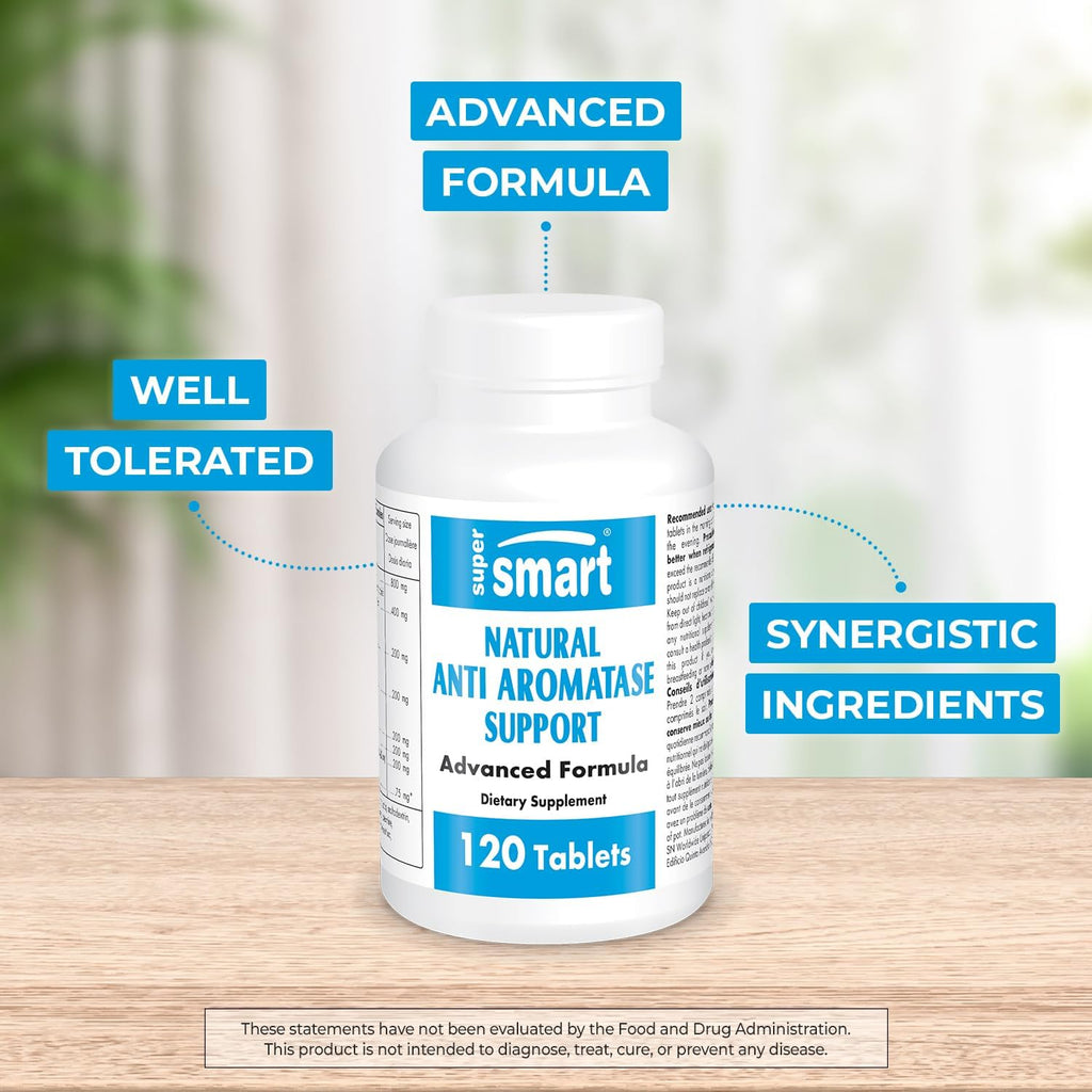 Supersmart - Natural Anti Aromatase Support (Advanced Formula) - with DIM, Genistein, Chrysin - Aromatase Inhibitor Supplement | Non-GMO & Gluten Free - 120 Tablets