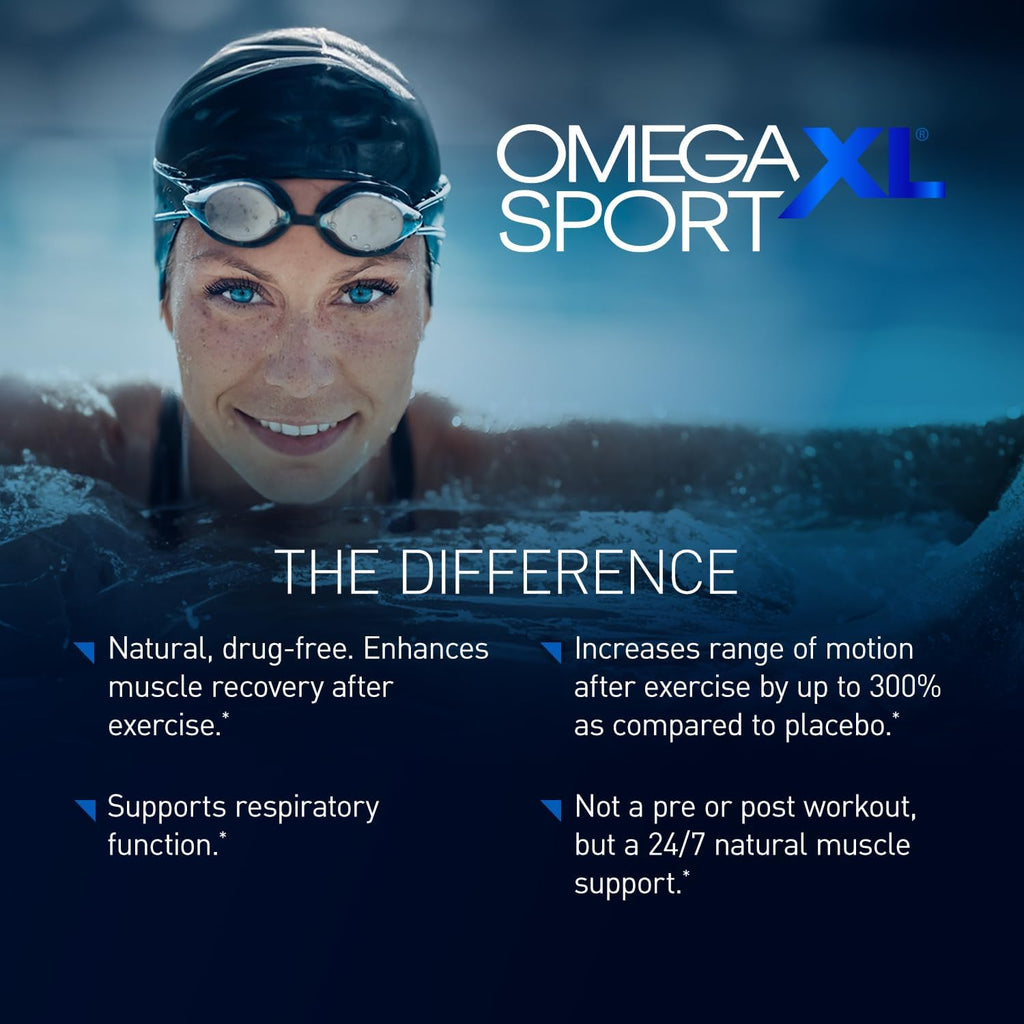 OmegaXL Sport Extra Strength Muscle Recovery Supplement and Respiratory Support Supplement - Improves DOMS and ROM, Clinically Supported Green-Lipped Mussel Oil (60 Softgels)