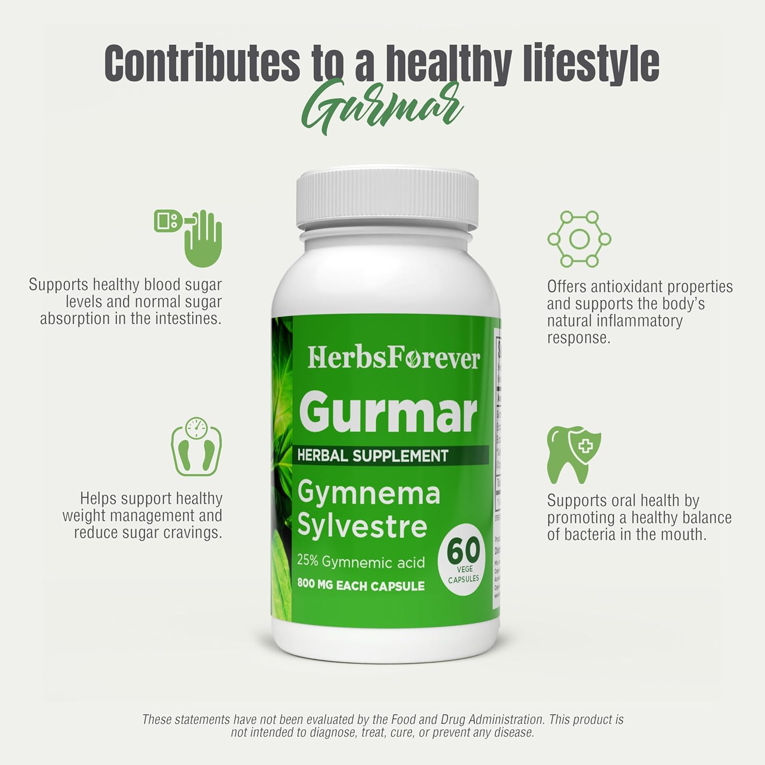 Gurmar Capsules | Gymnema Sylvestre Herbal Supplement | 7:1 Concentrated Extract | Supports Healthy Lifestyle | 60 Veg Capsules | Non-GMO & Vegan