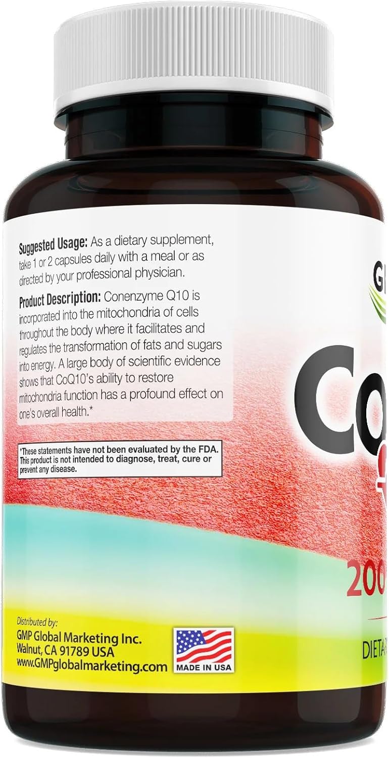 High Potency CoQ10 500mg Per Capsule 200 Veggie Capsules for Heart Health Energy & Antioxidant Support Coenzyme Q10