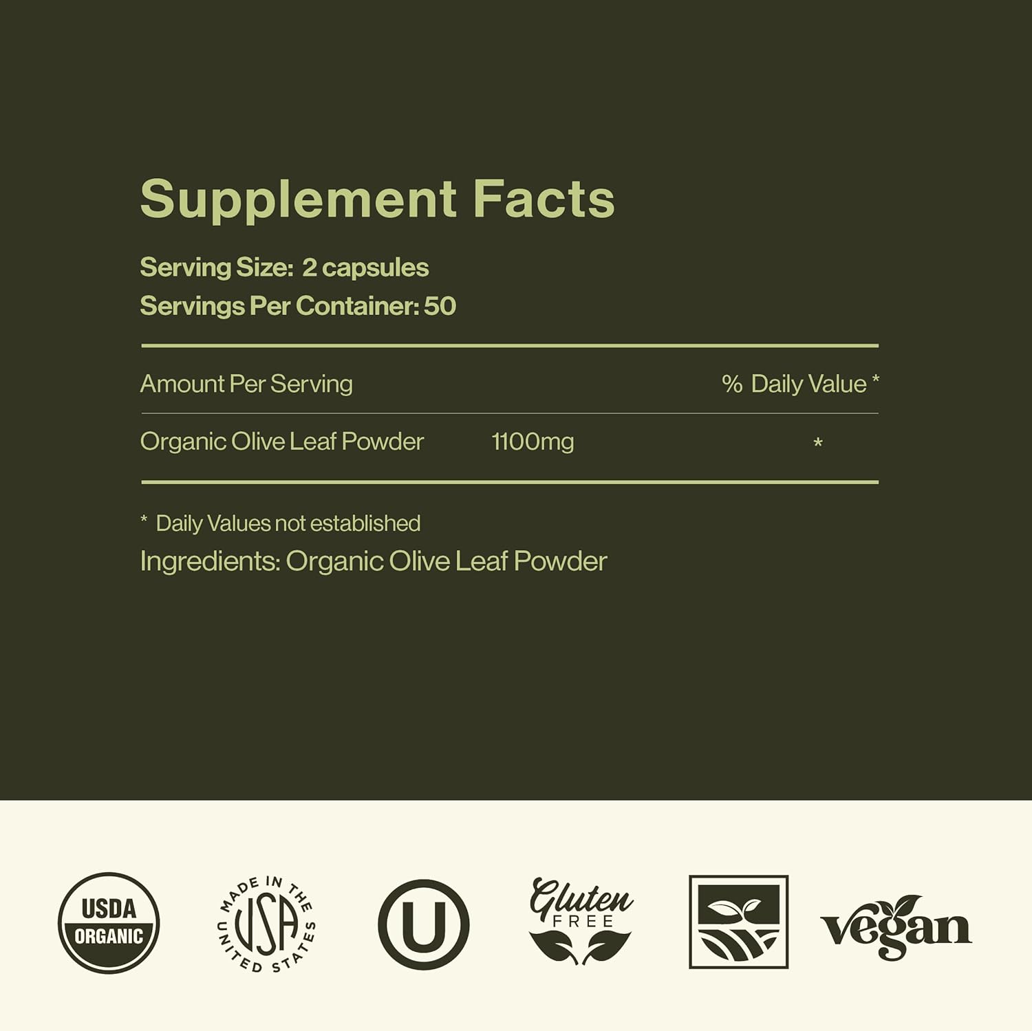 Complete Natural Products Organic Olive Leaf Capsules - 550mg, 100 Count, 1100mg per Serving
