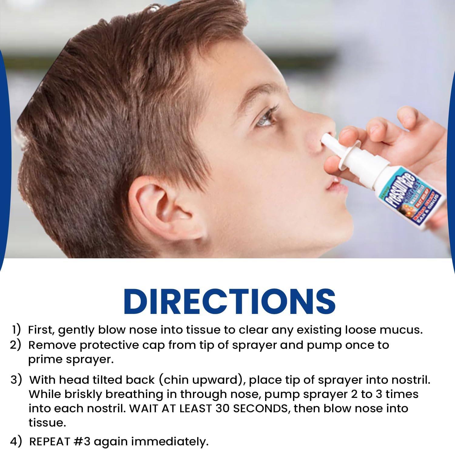 Pressureze All Natural Preservative-Free Sterile Nasal Spray for Children - Fast Relief Nasal Spray - for Sinus Allergies & Congestion | 130 Sprays, 18 ml