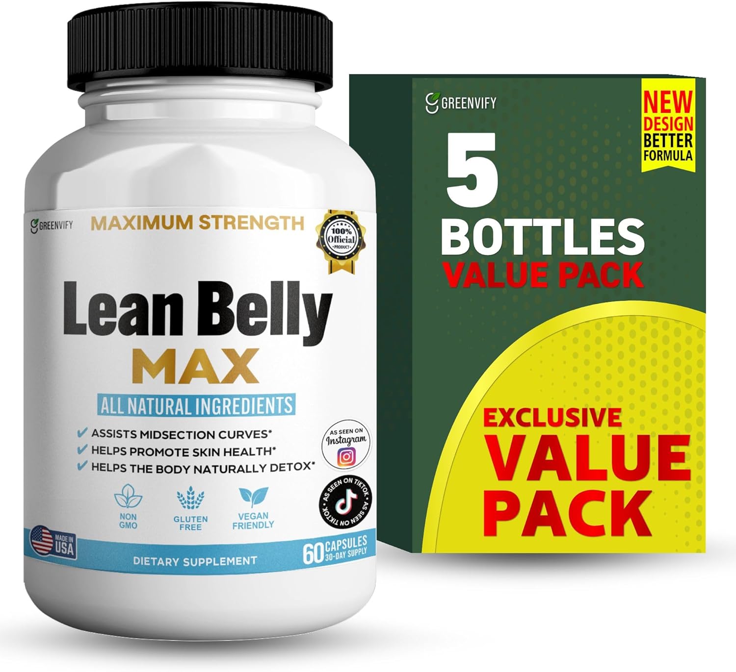 Lean Belly Max Natural Supplement, 60 Capsules, 30-Day Supply, All Natural Ingredients, Non-GMO, Gluten Free (5)