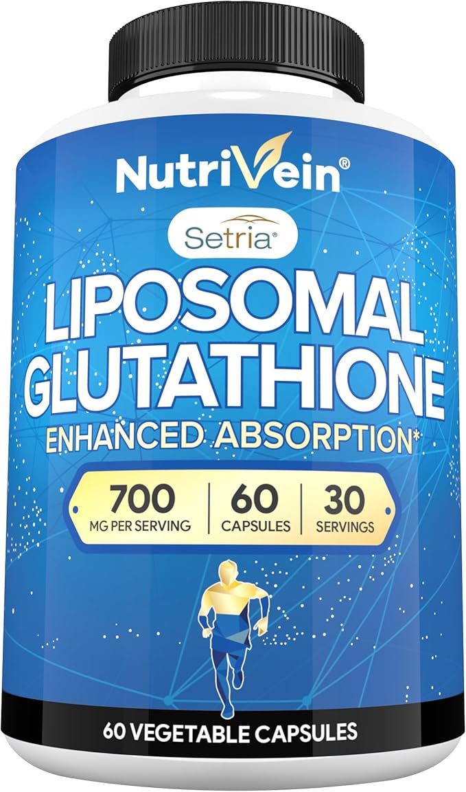 Nutrivein Premium Liposomal Glutathione Supplement 700 mg - 60 Caps - Pure Reduced Glutathione Setria - Master Antioxidant - Cell Protection, Cleansing, Liver, Brain, Vitality, and Defenses