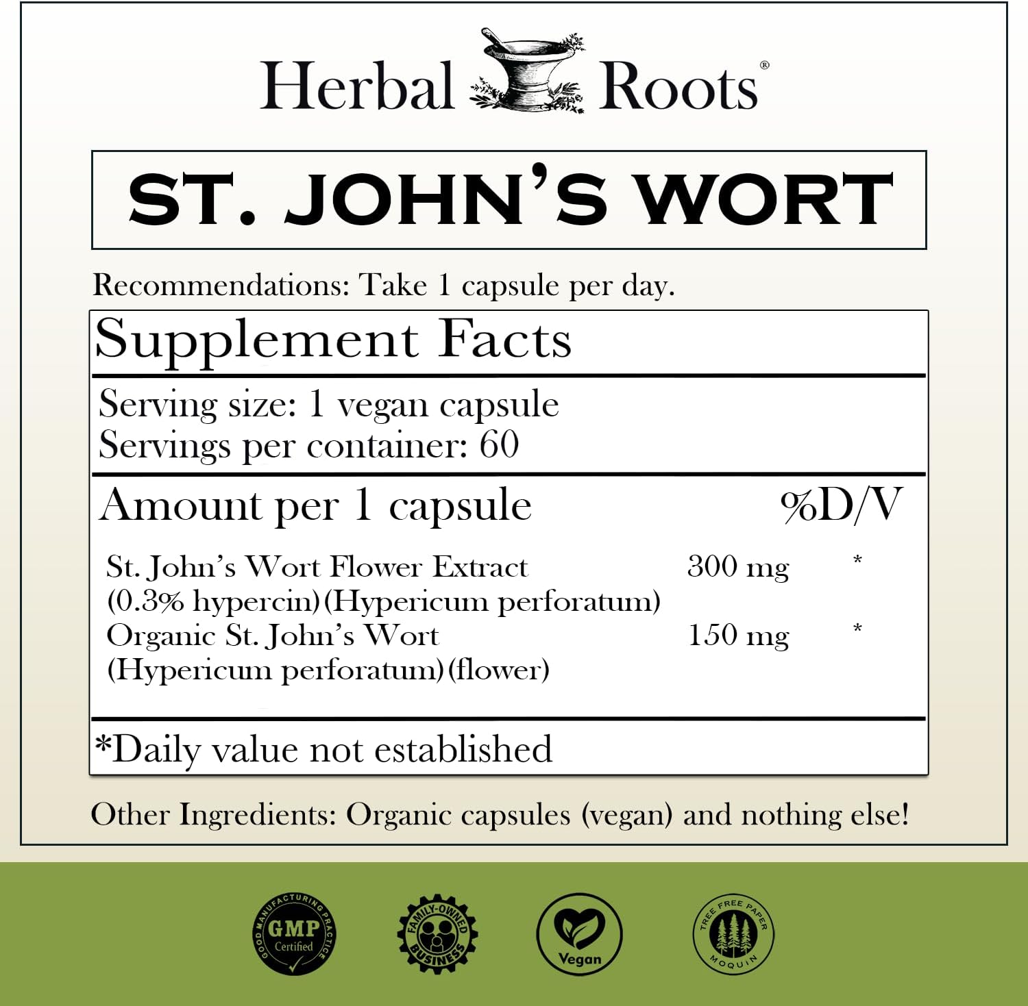 Herbal Roots Mood Duo, Organic St. John's Wort and Ashwagandha Supplement, Natural Mood Support, Non-GMO