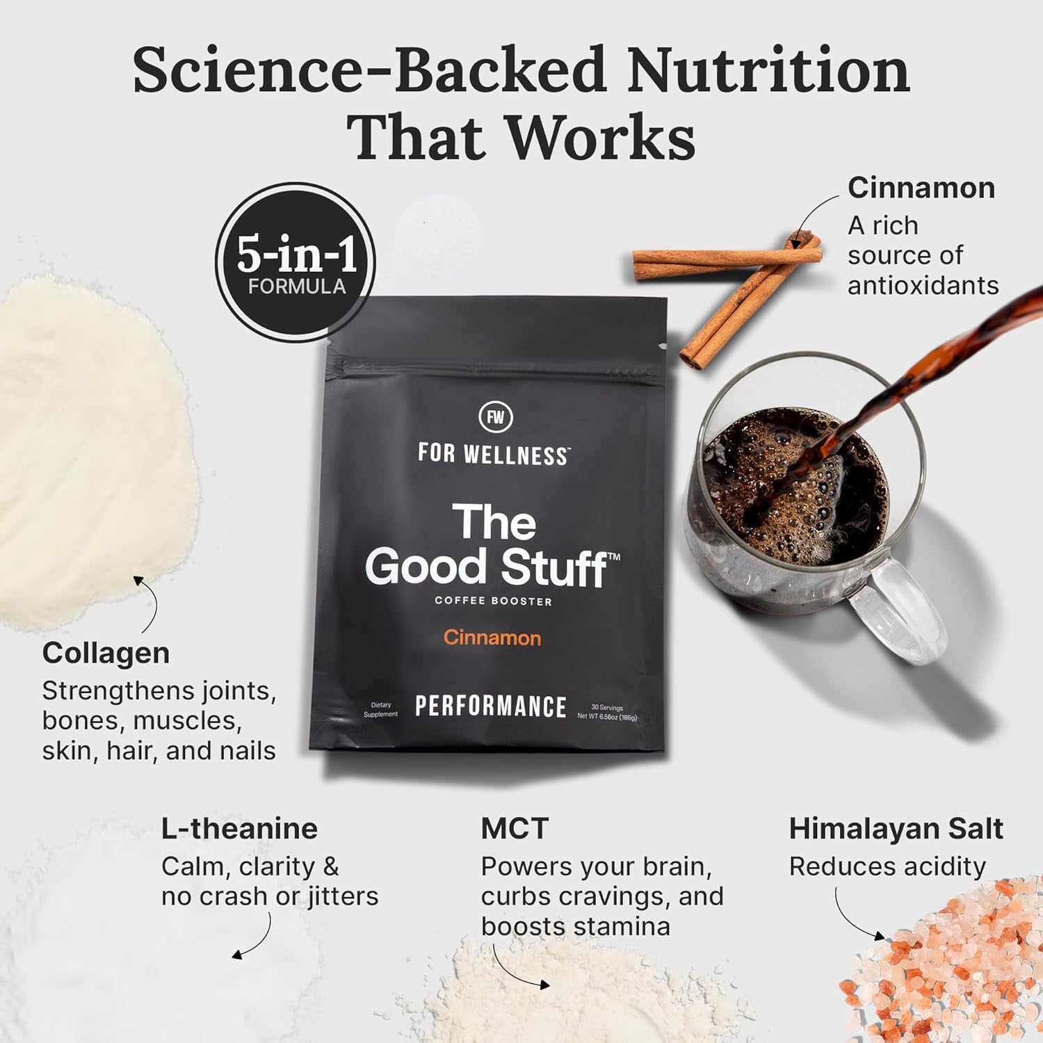For Wellness The Good Stuff Performance | Healthy Coffee Creamer Powder with Collagen, MCT Oil & L-Theanine | Keto Non-Dairy Coffee Booster for Focus & Energy | 30 Servings