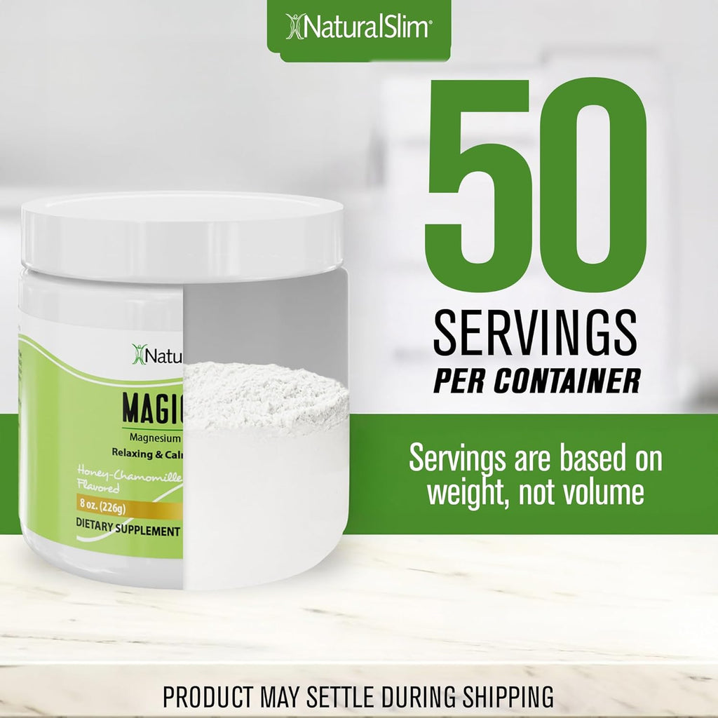 NaturalSlim Magicmag Pure Magnesium Citrate Powder Stress, Constipation, Muscle, Heart Health, and Sleep Support | Honey Chamomile Magnesium Supplement - 8oz Drink Mix (Solo)