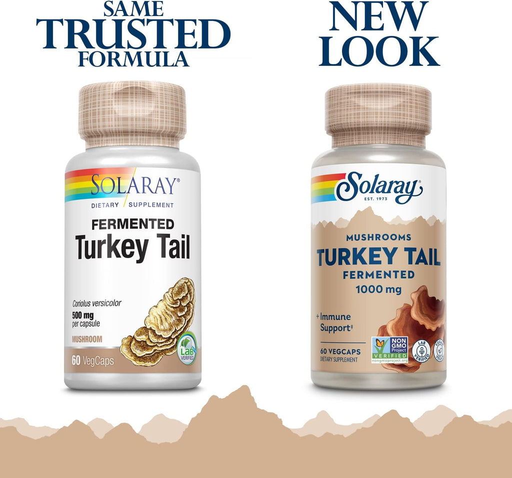 SOLARAY Fermented Turkey Tail Mushroom Supplement 1000mg - Overall Wellness Support - Turkey Tail Mushroom Capsules with Organic Mushrooms - Vegan, Non-GMO, Lab Verified, 60-Day Guarantee, 30 Servings
