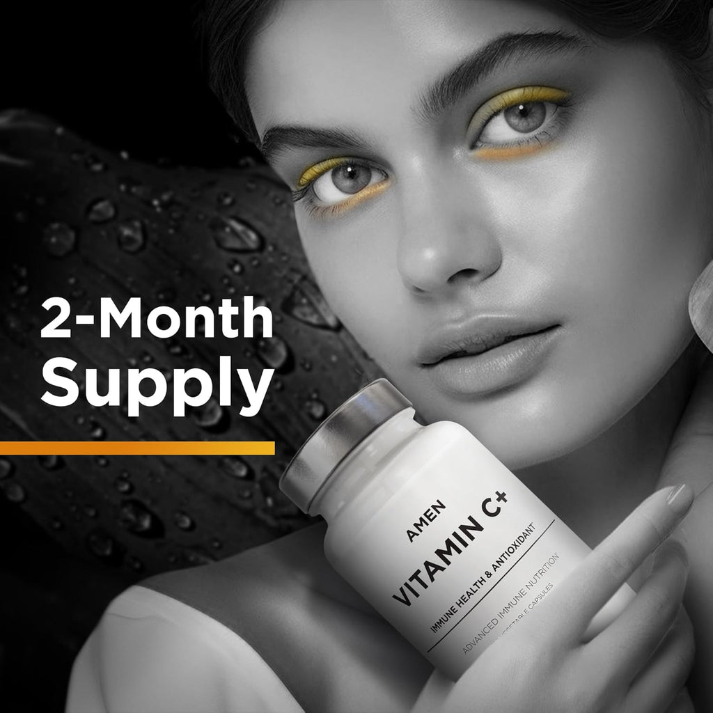 Amen Vitamin C+ Supplement with Zinc, Bioflavonoids, Quercetin, Rose HIPS, Elderberry – Vegan, Non-GMO – 2 Months Supply - 120 Capsules