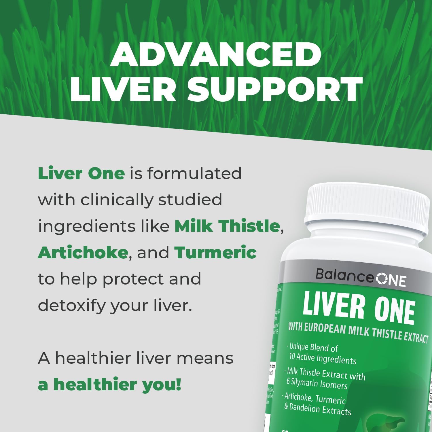 Balance ONE Liver Support Supplement with Milk Thistle Extract, Dandelion Root & Molybdenum – Natural Liver Cleanse, Repair & Detox for Men & Women - Vegan Capsules, 1 Month Supply - Liver One