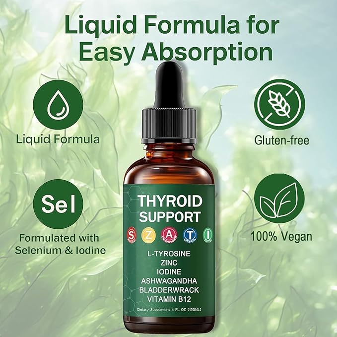 Kindled Thyroid Support Drops - Actora Liquid Drops Formula with Selenium, Iodine, Ashwagandha & Zinc for Energy & Metabolism Support, Berry Flavor, 4 fl oz