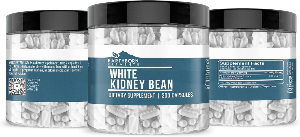 Earthborn Elements White Kidney Bean Extract 200 Capsules, Pure & Undiluted, No Additives