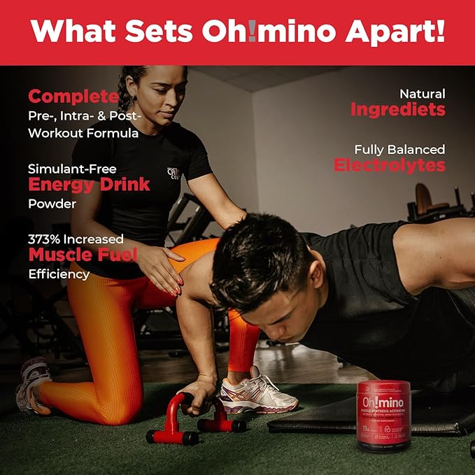 Oh!mino BCAAs + EAAs, All 9 Essential Amino Acids for Muscle Growth & Recovery, Tropical Flavor, Stimulant-Free, Sugar-Free Pre/Intra Post Workout Supplement, Non-GMO