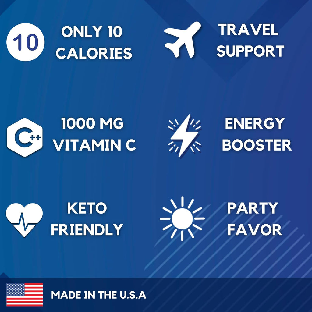HydroMATE Electrolytes Powder Drink Mix Packets Hydration Accelerator Low Sugar Party Favors for Relief Rapid Recovery Vitamin C Plus Caffeine Variety Pack 90 Count