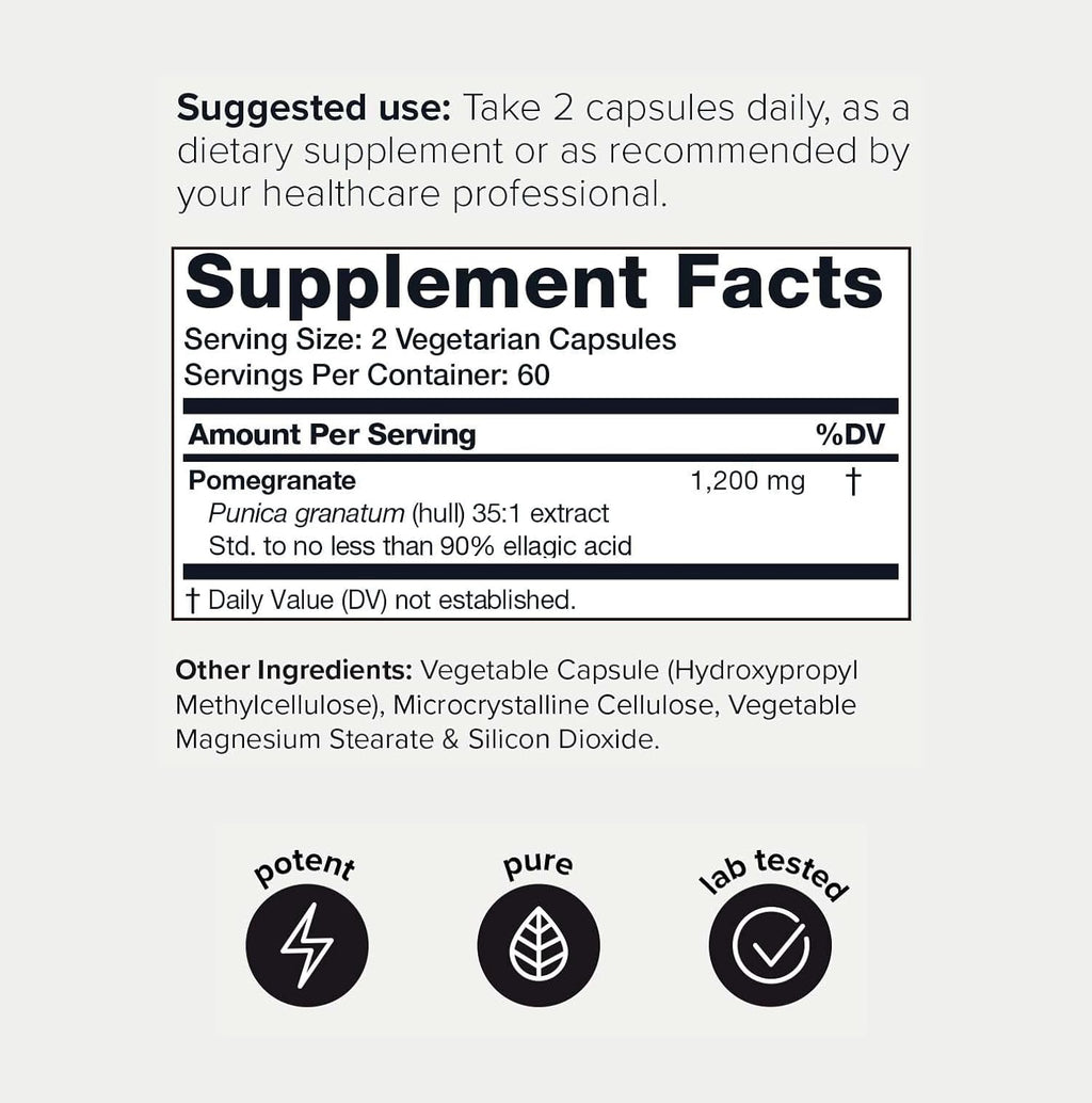 Pomegranate Extract - Ultra High Potency 35:1 Extract with 90% Ellagic Acid - Highly Concentrated - Third-Party Lab Tested - 120 Capsules