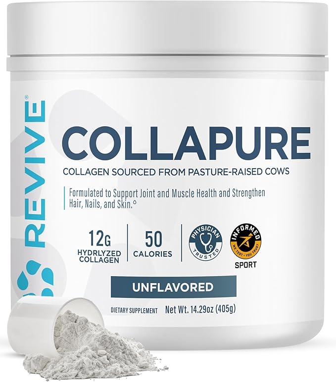 Revive MD CollaPURE Collagen Peptides Powder for Women & Men, Unflavored - Type I & Type III Grass-Fed Collagen Supplements for Hair, Skin, Nails, Bones & Joint Health - No Fillers (30 Servings)