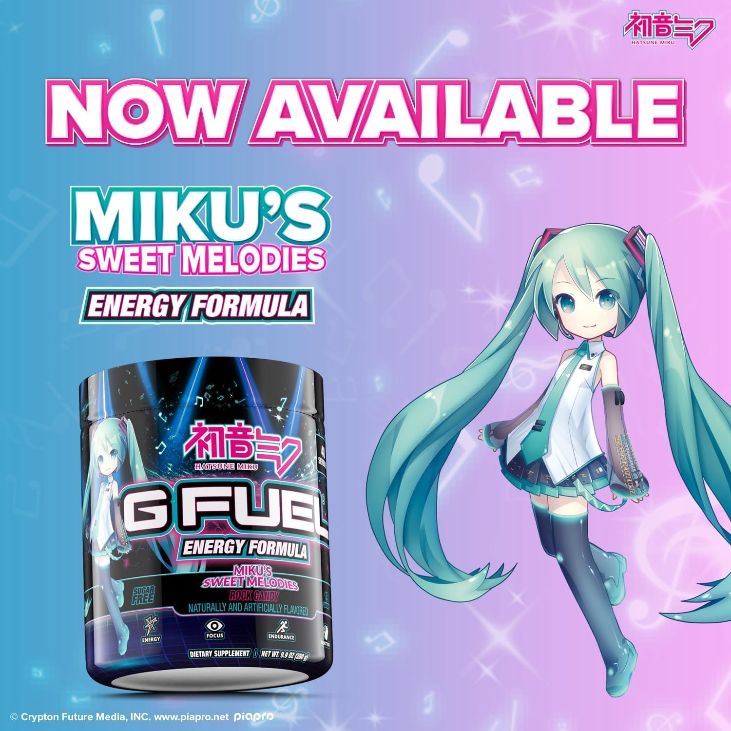 G Fuel Sweet Melodies Hatsune Miku Energy Drink Powder, Pre Workout Caffeine Mix for Gaming, Sugar Free Focus Amino, Vitamin + Antioxidants, 9.9oz (Rock Candy, 40 Servings)